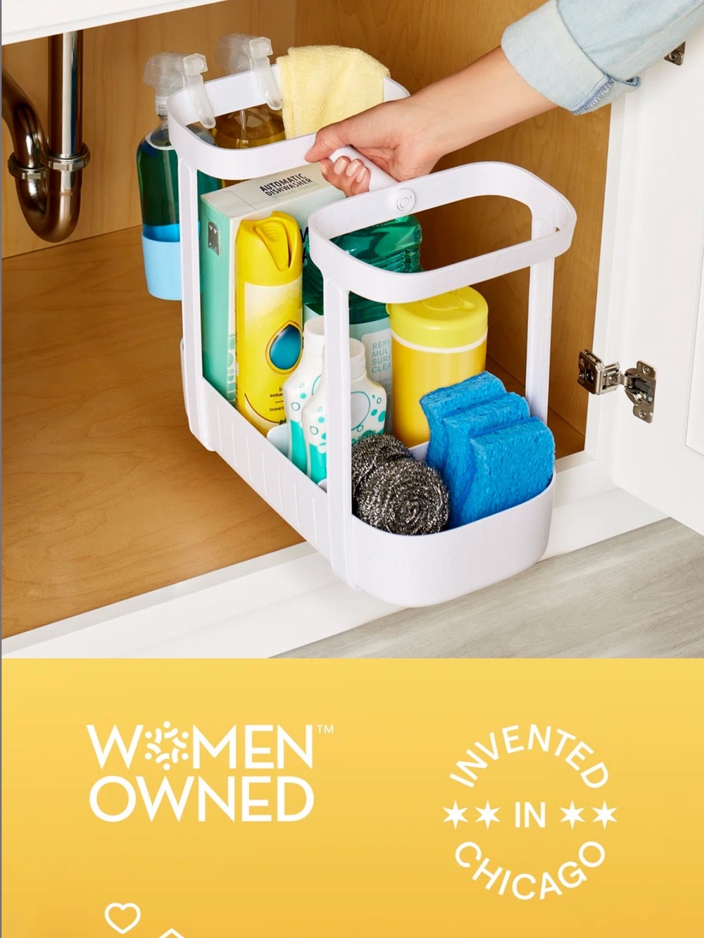 White Under-Sink Storage Caddy with Handle